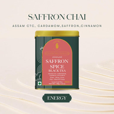 Luxmi Estates Saffron Chai | 100 gm | Signature India collection | Assam CTC Tea | Black tea collection | Saffron chai Organic Strong tea | Antioxidants | Assam Valley tea | Kashmiri Saffron Cinnamon Natural Cardamom Extract