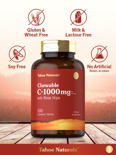 Carlyle Vitamin C Chewables | 1000Mg | 100 Tablets Natural Orange Flavor | Vegetarian, Non-Gmo & Gluten Free Supplement | Tahoe