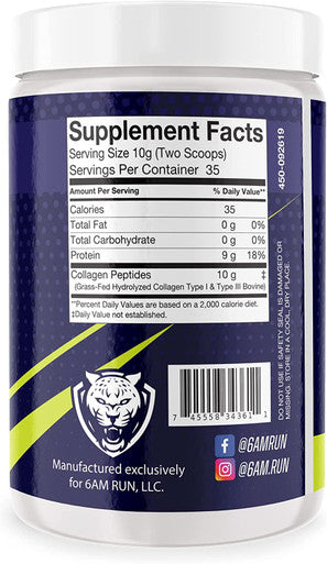 6AM RUN Heel Strike Hydrolyzed Collagen Powder Unflavored Collagen Peptides Powder for Running Keto/Vegan Friendly Collagen Protein Powder for Men and Women Collagen Supplements for Health