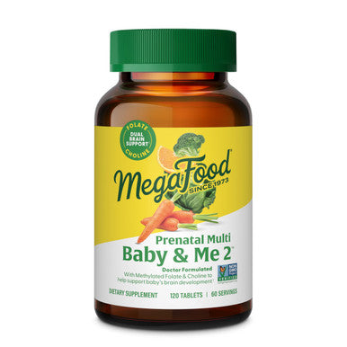 MegaFood Baby & Me 2 Prenatal Vitamin And Minerals - Vitamins For Women - With Folate (Folic Acid Natural Form) Choline Iron Iodine And Vitamin C Vitamin D And More - 120 Tabs (60 Servings)