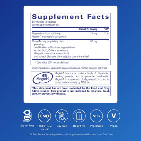 Pure Encapsulations Cognimag 120'S - Magnesium-L-Threonate Supplement - Supports Brain Health & Memory - Includes Magtein & Polyphenol Blend 120 Capsules