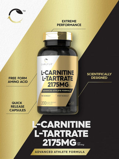 Carlyle L Carnitine Tartrate | 2175mg | 200 Capsules | Advanced Athlete Formula | Workout Supplement | As L-Carnitine L-Tartrate | Non-GMO Gluten