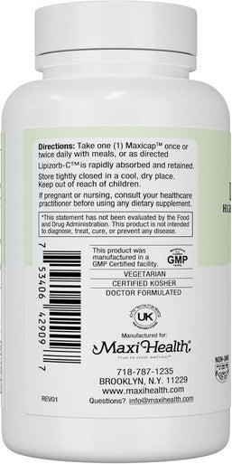 Maxi Health Liposomal Vitamin C - Liposomal VIT C - 500mg Capsules with Digestive Blend - Highly Absorbable High Dose VitaminC - Non GMO Kosher Vegetarian Doctor-Formulated Immune Support Supplement (90 Count)