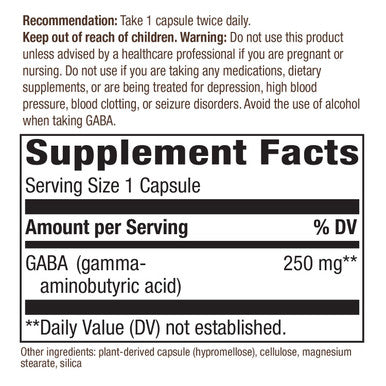 Enzymatic Therapy GABA Gamma Aminobutyric Acid 250 mg 60 VCaps