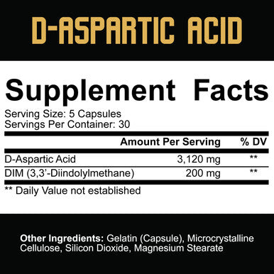 5% Nutrition Core D-Aspartic Supplement (DAA) with Diindolylmethane (DIM) | Testosterone and Estrogen Regulation Support for Men | 30 Servings / 150 Capsules