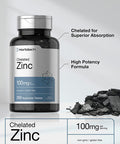 Chelated Zinc Supplement 100mg | 250 Tablets | High Potency & Superior Absorption | Vegetarian, Non-GMO, Gluten Free | by Horbaach