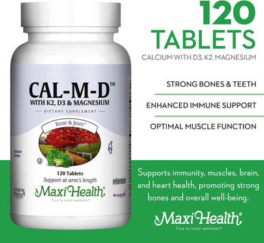 Maxi Health Calcium with Vitamin D3 K2 and Magnesium - Overall Health Supplement for Strong Bones and Teeth Muscle Function Immune Support - Vitamin D Vitamin K Enhanced Absorption for Women & Men 120 Tablets
