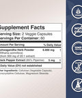 Ashwagandha Supplements - Extra Strength 6000Mg Ashwagandha Powder Capsules With Black Pepper. Natural Mood, Focus, And Energy Support Supplement, 120 Veggie Capsules, Usa Made