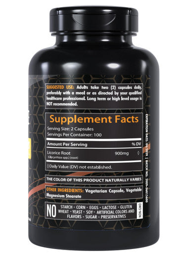 Healthfare Ultra High Purity Licorice Root Capsules 900 Mg | 200 Count | Supplement Extract | Non-Gmo & Gluten Free
