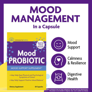 InnovixLabs Mood Probiotic 60 Capsules Lactobacillus helveticus Rosell 52ND Bifidobacterium longum Rosell 175 1st Probiotic Formula Clinically Studied for Mood Support Probiotics for Men Women