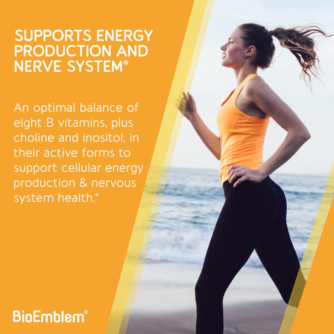 BioEmblem Vitamin BComplex All 8 Active Forms with Methyl Folate Methyl B12 B6 Biotin Plus Choline Inositol Supports Energy Metabolism Brain Heart Health B Vitamin Supplement 90 Capsules