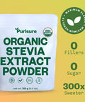 Purisure Organic Stevia Concentrated Powder 125G Organic Pure Stevia Powder No Fillers No Artificial Sweeteners No Aftertaste Zero Calorie Stevia Sweetener Stevia Sugar Substitute 4.4 Oz 846 Servings