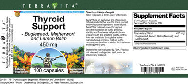 Terravita Thyroid Support - Bugleweed, Motherwort And Lemon Balm - 450 Mg (100 Capsules, Zin: 511178) - 3 Pack