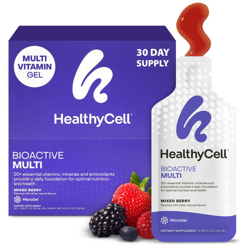 Healthycell Bioactive Daily Liquid Multivitamin for Men and Women 20+ Essential Vitamins Minerals and Antioxidants for Brain Heart Immune Support Skin and Hair Support 14 Gel Packs