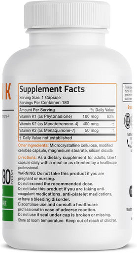 Bronson Vitamin K Triple Play (Vitamin K2 Mk7 / Vitamin K2 Mk4 / Vitamin K1) Full Spectrum Complex Vitamin K Supplement 180 Capsules