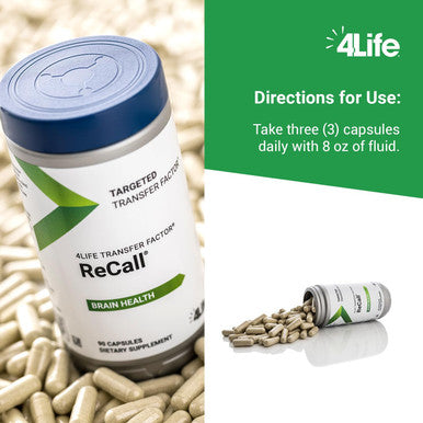 4Life Transfer Factor Recall - Brain Health Supplement for Memory & Learning Support - with Ginkgo Biloba Bacopa Monnieri & Huperzia Serrata - Supports Immune System - 90 Veggie Capsules