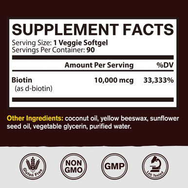 Vitacook Biotin, Hair, Skin & Nails, 10000 Mcg, High Potency, With Coconut Oil, No Gelatin, Vegetarian-Friendly, Once Daily, Non-Gmo, 90 Softgels