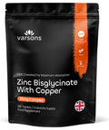 varsons Chelated Zinc Bisglycinate 25mg with Copper - High Absorption Zinc Tablets for Immunity Skin Bones & Hair - 6 Month Supply & Magnesium Stearate-Free