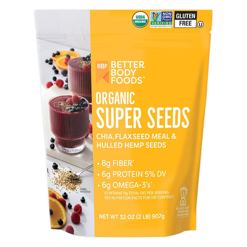 BBF Organic Super Seeds Blend 1 lb, Chia Seeds, Flax Seeds, Hemp Hearts
