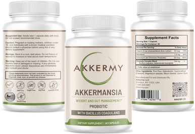 Akkermansia Muciniphila Probiotic For Weight & Gut Management - Glp-1 Boosting Supplement With Bacillus Coagulans, Vitamins B2, D3 & Chromium - Sibo Friendly, Vegan & Gluten - 60 Day Supply