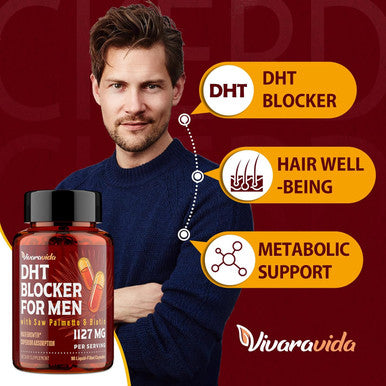 Dht Blocker For Men Hair Growth Supplement With Saw Palmetto & Biotin - Hair Growth Vitamins - Hair Regrowth - Natural Hair Loss Supplements Liquid-Filled - Proprietary Herbal Blends (90 Capsules)