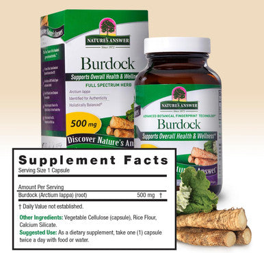 Nature'S Answer Burdock Root 500mg 90-Capsules | Natural Detoxifier | Promotes Blood Circulation | Joint & Skin Support | Liver & Kidney Function | Gluten- Non-GMO Vegan | Single Count