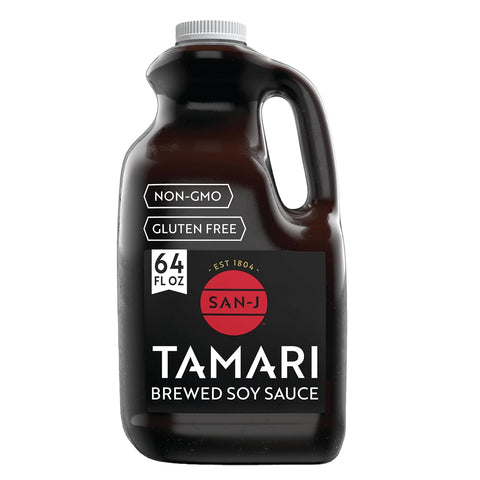 San-J - Gluten Free Tamari Soy Sauce with 28% Less Sodium - Specially Brewed - Made with 100% Soy - 10 oz. Bottles - 2 Pack - Includes a Collector's Tin