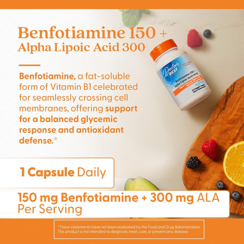 DoctorS Best Benfotiamine + Alpha Lipoic Acid (Ala) Nutritional Supplement Support For Glycemic Balance and Metabolic Response Benfotiamine 150 Mg and AlphaLipoic Acid 300 Mg Capsules 60 Veg Caps