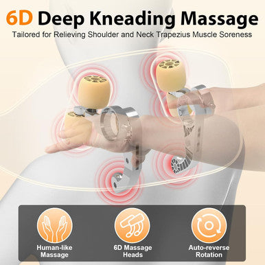 Cordless Neck Massager With Heat, 6D Shiatsu Professional Neck Massager For Pain Relief Deep Tissue, Ergonomic Kneading Neck Back Shoulder Massager With 2 Modes/Speeds