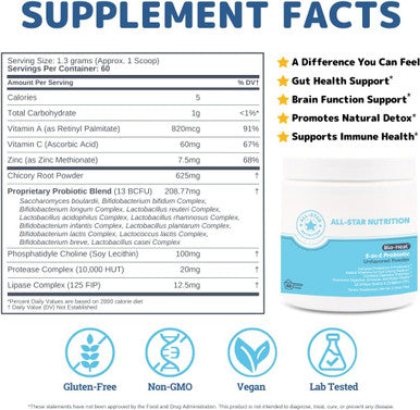 5-In-1 Bio-Heal Probiotic For Kid, Men & Women (Powder) - Best Supplement For Brain Function, Gut Health & Constipation - Shelf Stable & Fortified With Vitamins, Minerals & Prebiotics
