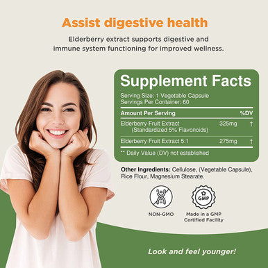 Black Elderberry Capsules Antioxidant Supplement - Elderberry Immune Support Skin Supplement with Skin Vitamins and Sambucus Elderberry Extract - Elderberry Supplement Immune System Support Supplement