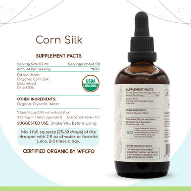 Corn Silk B120 Usda Organic Tincture | Alcohol-Free Extract, High-Potency Herbal Drops | Certified Organic Corn Silk (Zea Mays)