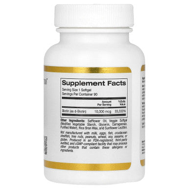 Biotin, 10,000 Mcg D-Biotin, For Healthy Hair, Nails & Skin, Non Gmo, Suitable For Vegetarians, Gluten Free, 90 Veggie Softgels