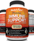 Nutrivein Immune Support - Boost Your Immune System with Elderberry, Zinc, Vitamin C, Garlic & Echinacea Prebiotics - 1600MG Daily Dose - Supports Healthy Lifestyle and Relief - 60 Capsules