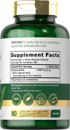 Carlyle Stinging Nettle Leaf Extract 2000mg | 300 Capsules | Non-GMO & Gluten Supplement