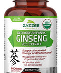 Zazzee Usda Organic Red Korean Panax Ginseng 20:1 Extract, 8000 Mg Strength, 5% Ginsenosides, 120 Vegan Capsules, Standardized