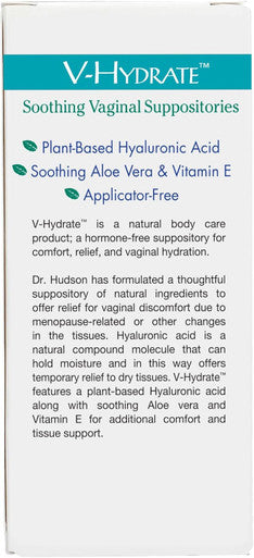 Vitanica V-Hydrate Hyaluronic Acid Vaginal Suppositories for Comfort and Vaginal Hydration with Aloe Vera and Vitamin E Hormone- & Drug- Vegan 2 Month Supply 24 Count