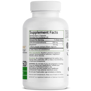Bronson Dim Supplement 200 Mg Diindolymethane With Bioperine For Enhanced Absorption, Estrogen Metabolism & Maintains Balanced Hormone Levels, 60 Vegetarian Capsules