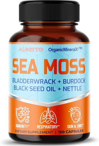 Aumeto Premium Sea Moss Supplement with Black Seed Oil Ashwagandha Bladderwrack Nettle- Advanced 18-in-1 Formula for Immunity Boosting Mineral-Rich - Made in The USA (150 Count (Pack of 1))