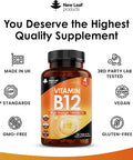 New Leaf Vitamin B12 High Strength Tablets - 1000Mcg Vegan B12 Vitamin Methylcobalamin Supplement Contributes To The Reduction Of Tiredness And Fatigue & Immune Energy Support Made In The Uk (4 Month Supply)
