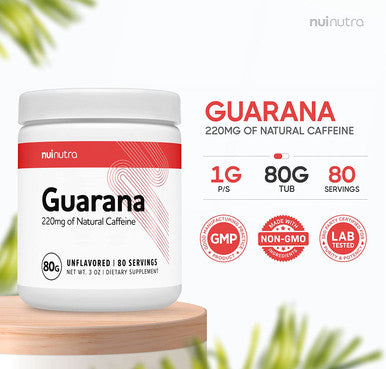 Nui Nutra Guarana Powder Supplement | 80 Grams | 220mg of Natural Caffeine from Guarana Powder in Every Serving | 80 Servings | Brazilian Herbal Supplement | Supports Focus & Energy