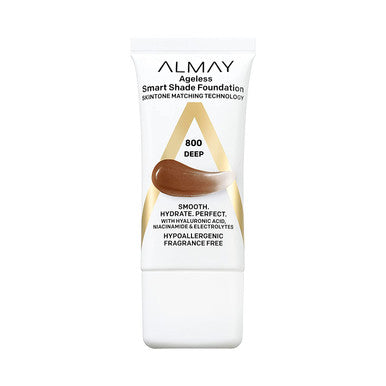 Anti-Aging Foundation by Almay, Smart Shade Face Makeup with Hyaluronic Acid, Niacinamide, Vitamin C & E, Hypoallergenic-Fragrance Free, 800 Deep, 1 Fl Oz (Pack of 1)