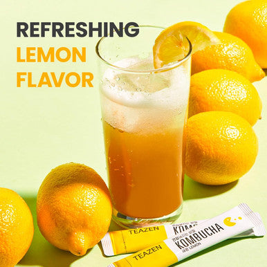 Teazen Lemon Kombucha Tea Hydration Drink Mix Sugar Live Probiotics & Prebiotics 30 Sticks 5.29oz