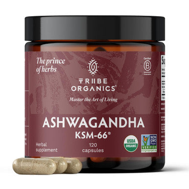 TRIBE ORGANICS Ashwagandha KSM 66 Pure Organic Root Powder Extract Ayurvedic Supplement 120 Capsules