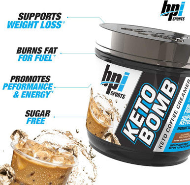 BPI Sports Keto Bomb - Supports Energy, Hydration, and Fat Loss - MCT and Electrolytes - Sugar-Free with Calcium - Caramel Macchiato, 18 Servings