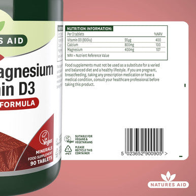 Calcium, Magnesium & D3 90 Tablets. Suitable for Vegans.