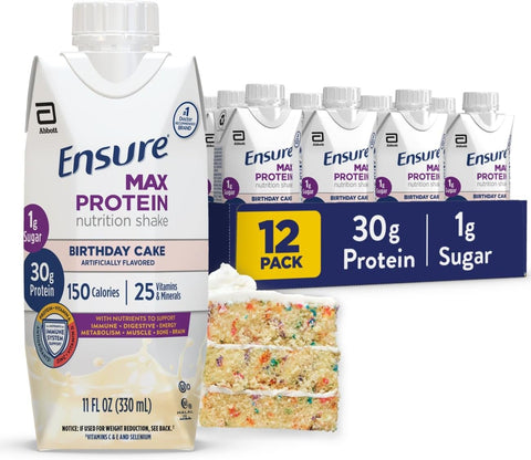 Ensure Max Protein Milk Chocolate Shake, 30g High Protein, 12 Pack | 30g Protein to Support Muscle Health & Manage Hunger for Adults, Each Protein Shake has 1g Sugar, 150 Calories, 4g Fiber
