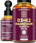 Liquid Vitamin D3 K2 10.000 IU with Magnesium Glycinate 5mg VIT D3 K2 Drops for Adults Mk7 Vitamin K2 200mcg Vitamin D3 + K2 Supplement for Men and Women Gluten NonGMO