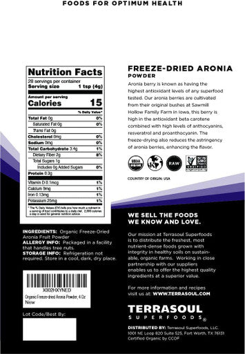 Terrasoul Superfoods Organic Aronia Powder 4 Oz zeDried Antioxidants