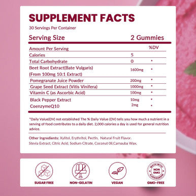 BSSTABBON Beet Root Gummies With Beet Root Extract,Pomegranate Juice Power,Grape Seed Extract Supplement Per Serving For Men And Women Non-Gmo, And Gluten Free,60Gummies